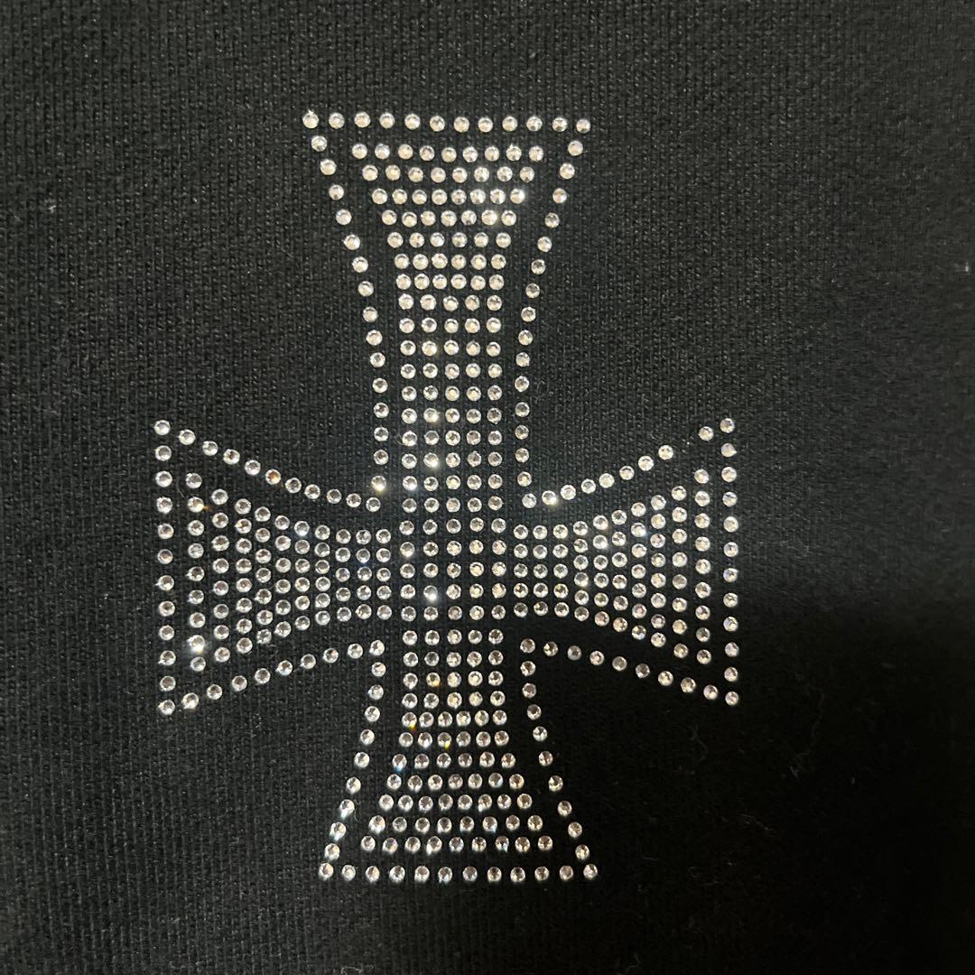 UNKNOWN LONDON パーカー 黒 十字架 クロス M ラインストーン