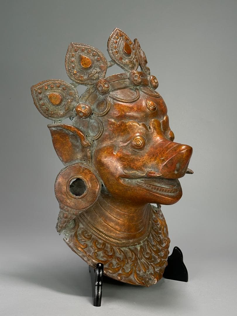 仏教美術 18世紀頃喜馬拉雅仏教 ヒマラヤ銅製面具 ヴァラーハ像 婆利迦古物