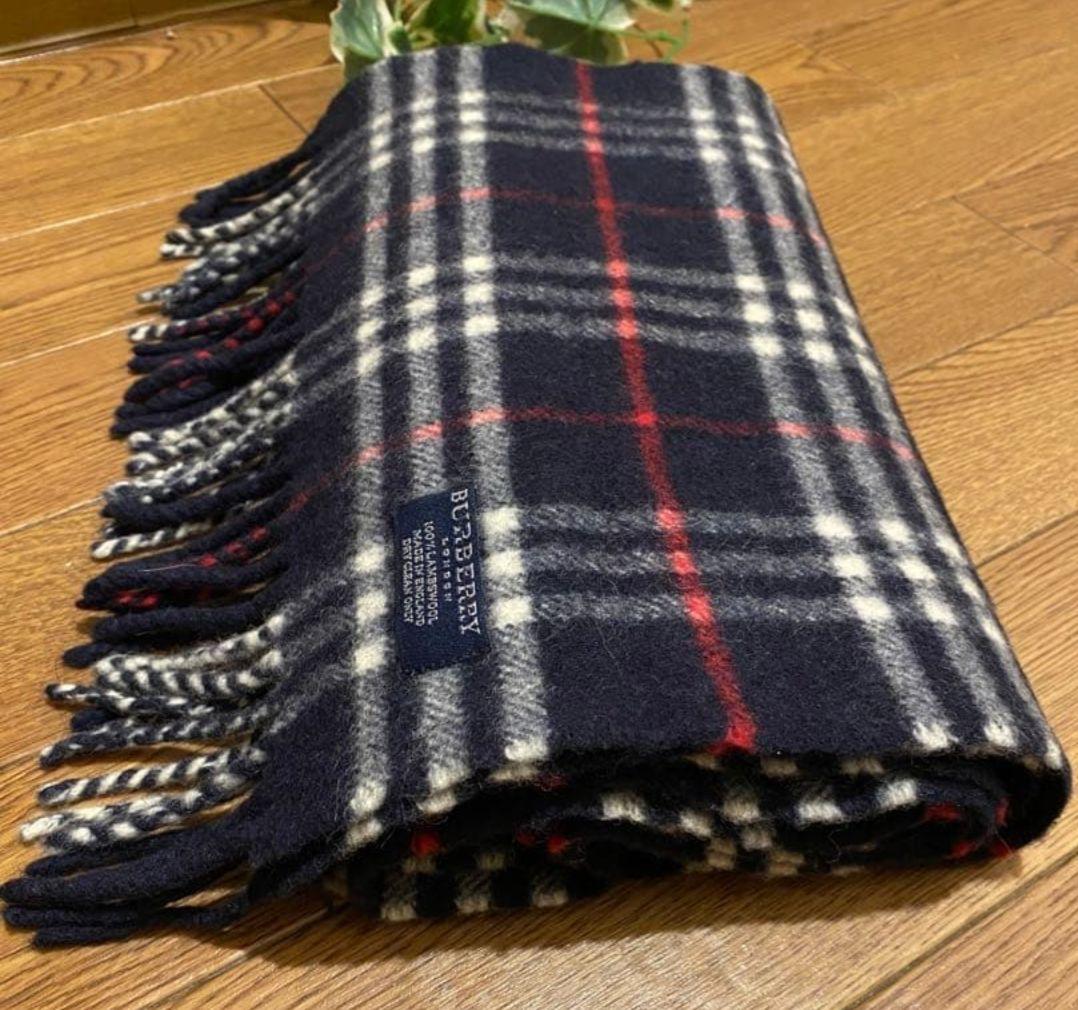 即決可 バーバリーBurberry ノバチェックマフラー 100%ラムウール