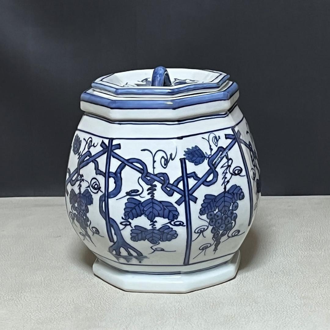 平安 静山 染付 葡萄棚 水指 共箱 茶道具 【k3526】