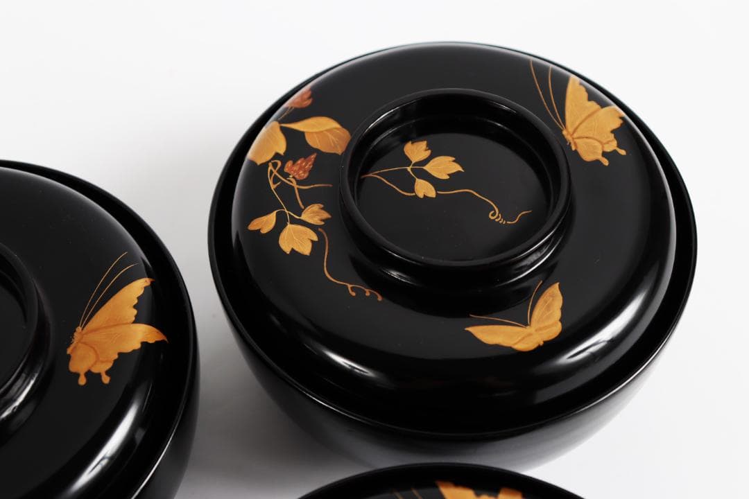 木製漆器 花蝶蒔絵 吸物椀 五客 漆芸③