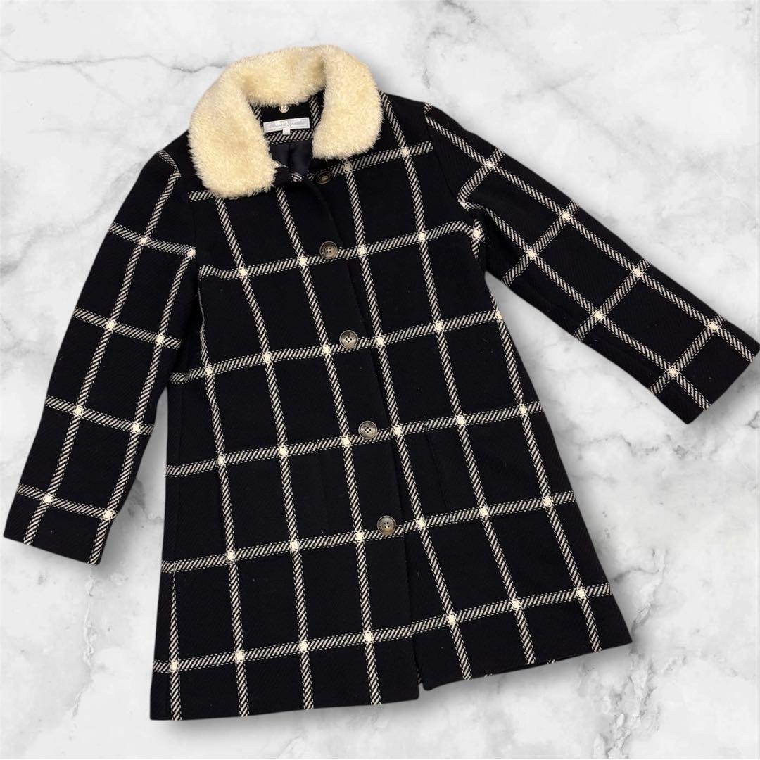 美品】タルティーヌエショコラ チェック柄ウールコート 140 ガール