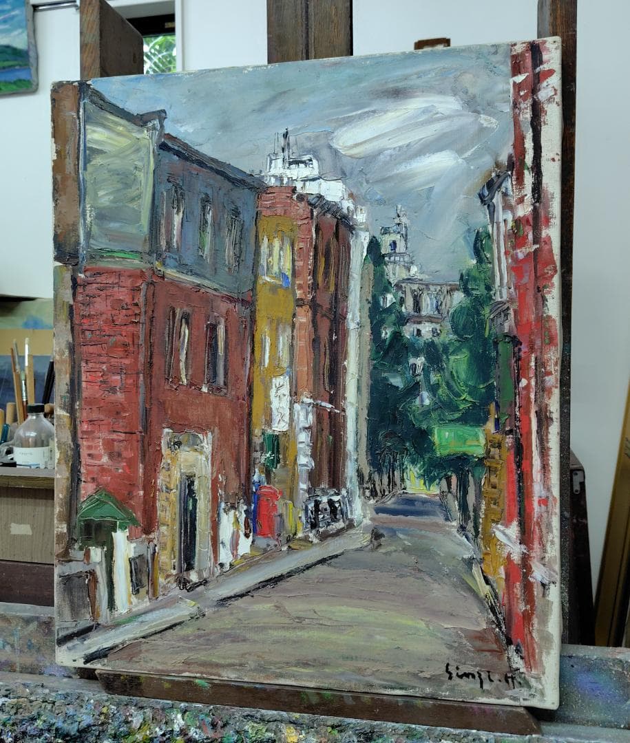 「丸の内路地」'61 F12 絵画 油彩画 油絵 風景画 アート