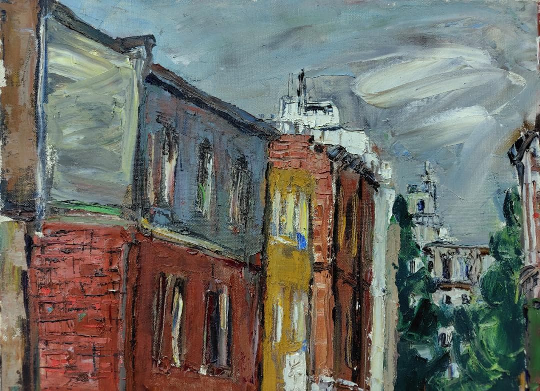 「丸の内路地」'61 F12 絵画 油彩画 油絵 風景画 アート