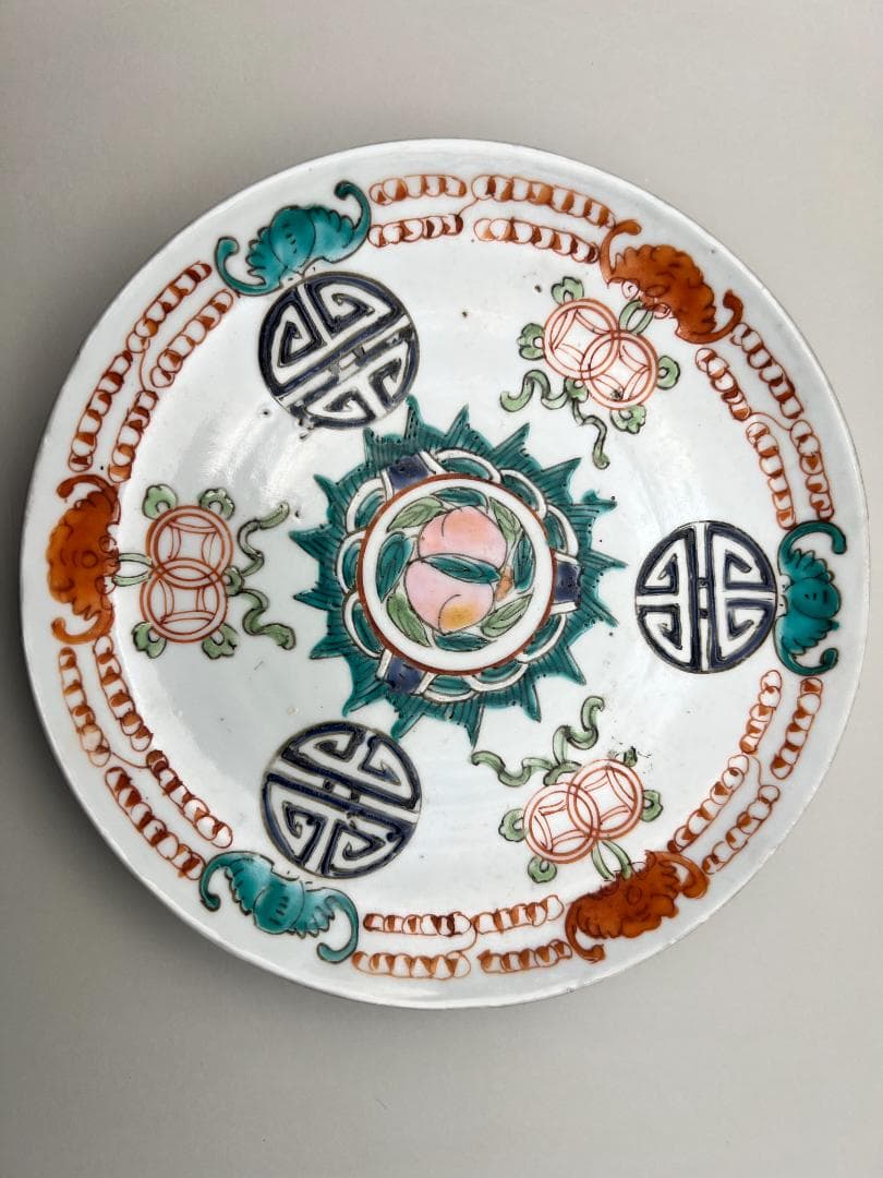 【海】清時代保証　多福多寿  粉彩中皿　在銘　本物保証　骨董品 時代品 中国美術