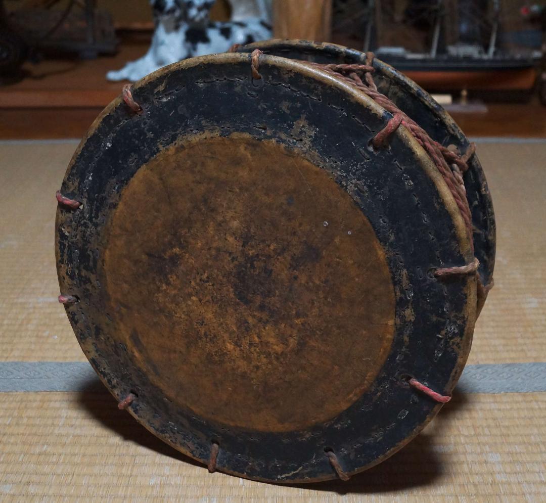 明治昭和レトロ 和太鼓 締太鼓 附締太鼓 最大幅36cm バチ付き