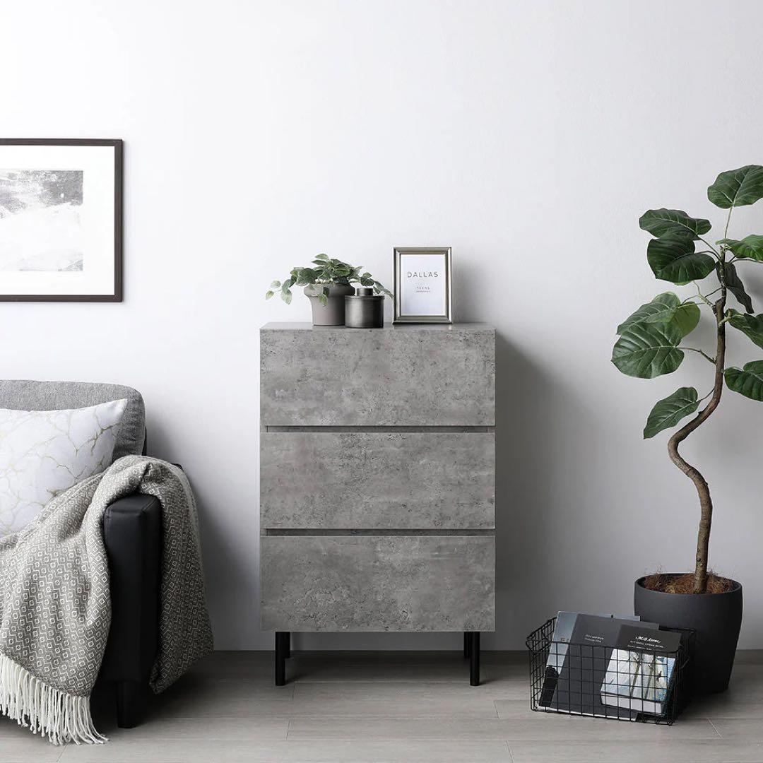 RASIK Stova ストーヴァ 木製キャビネット グレー 脚付きチェスト『Stova ストーヴァ』 異素材MIX 大容量【スリム3段