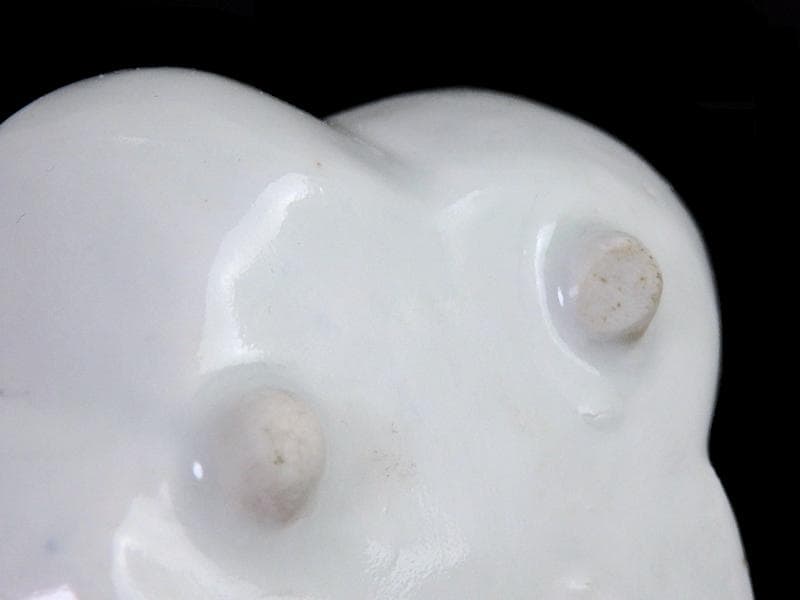 古伊万里　染付　岩に菊の図　梅型変形皿　豆皿　E585AS-CQy