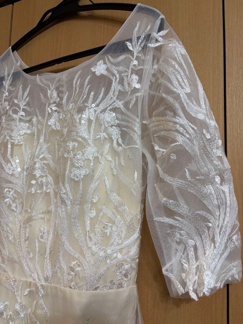 刺繍レース 七分袖 Aラインドレス