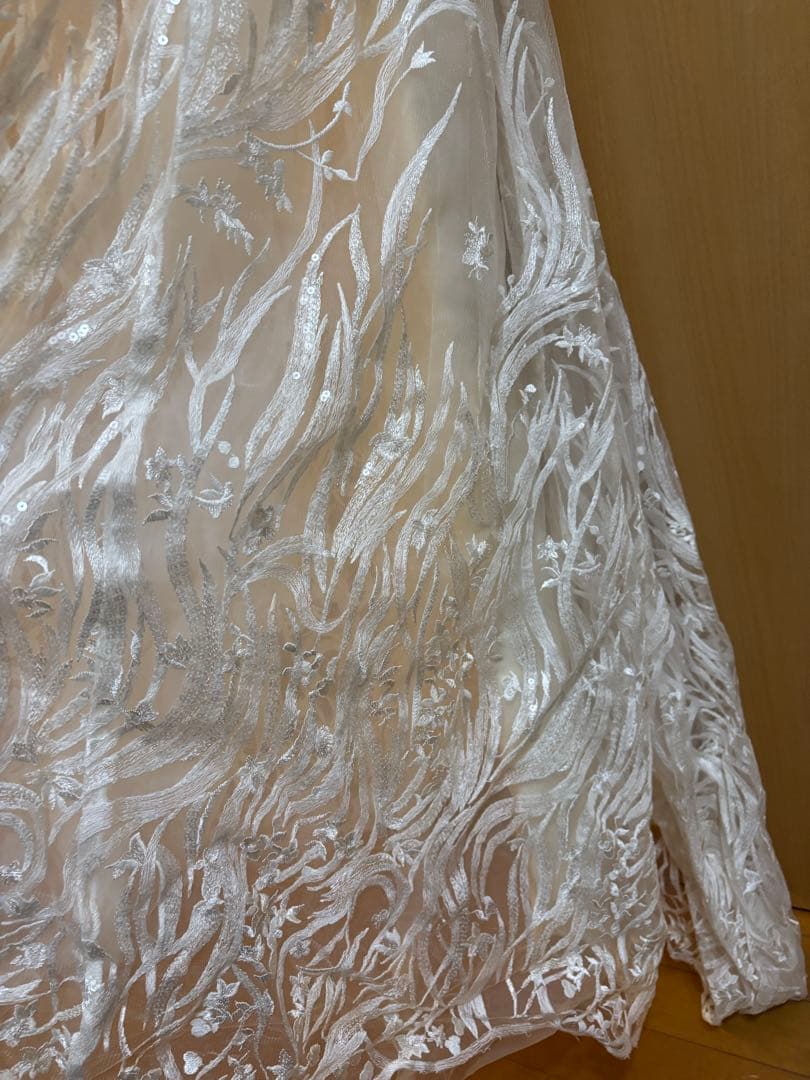 刺繍レース 七分袖 Aラインドレス