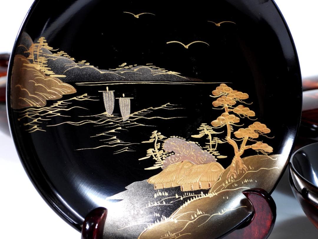 輪島　山水風景金蒔絵　木製　蓋付大椀　お煮物椀　吸物椀　10客