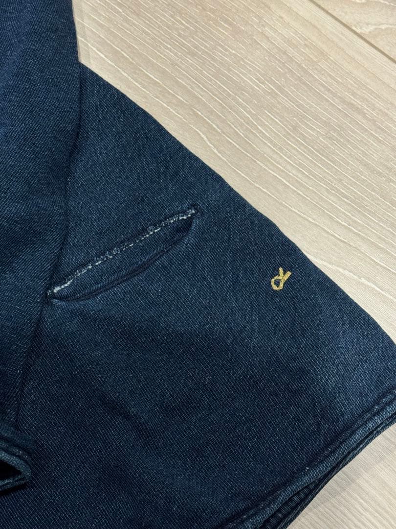 45Rインディゴ染フード付き Vネックパーカーサイズ3