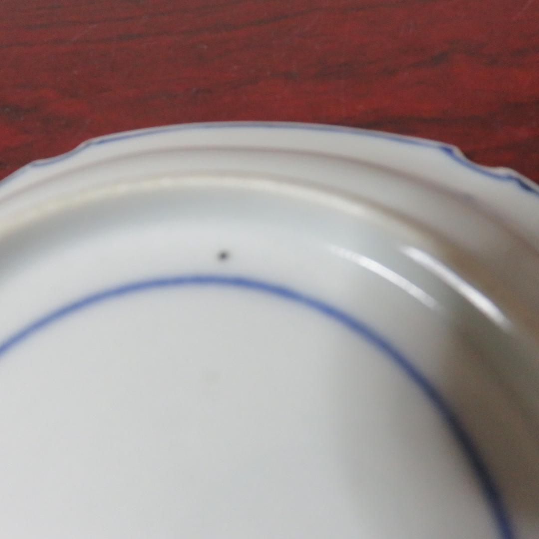 六角皿 色絵付 ザクロ セミ 染付 変形皿 明治 大正 窯傷 2枚