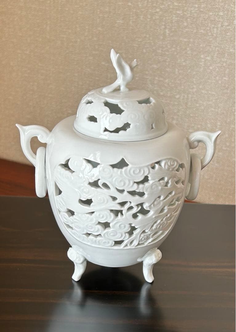 白磁透かし香炉 一壺 三脚 茶道具 箱無し