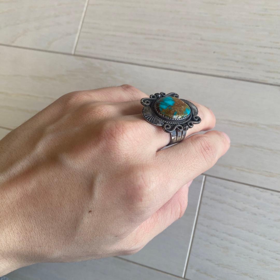 ヴィンテージ ターコイズ シルバーリング 16号　一点物