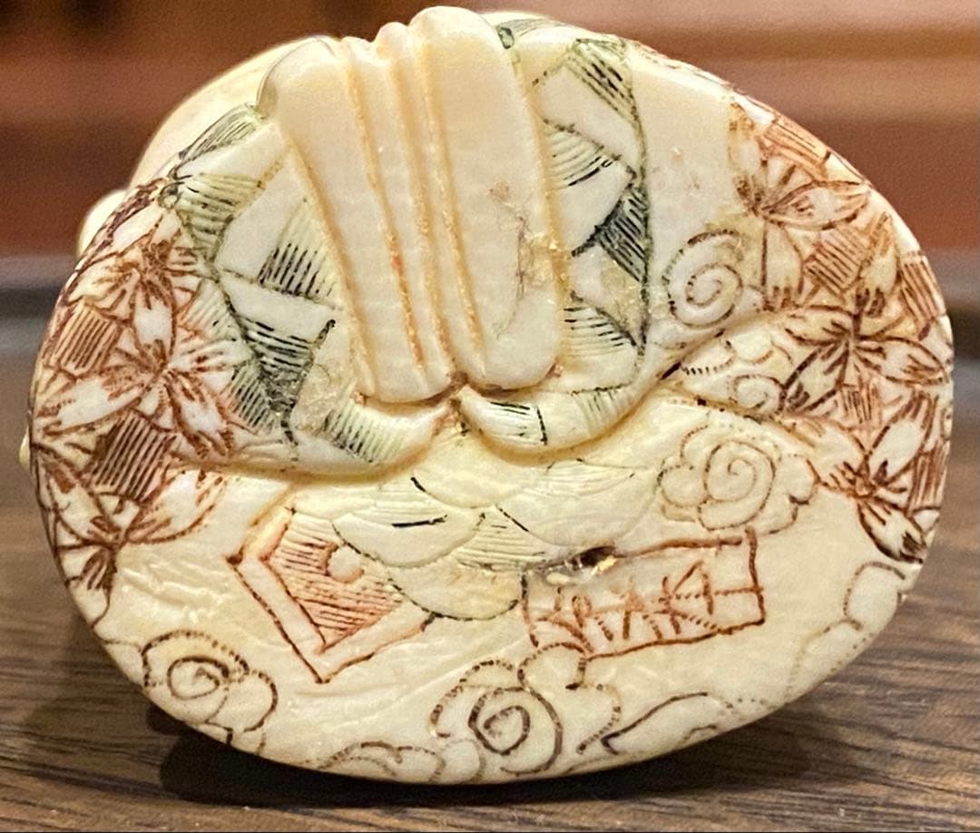 根付 唐子と桃 吉祥彫刻 細密細工 天然素材 ヴィンテージ レア 台湾茶器