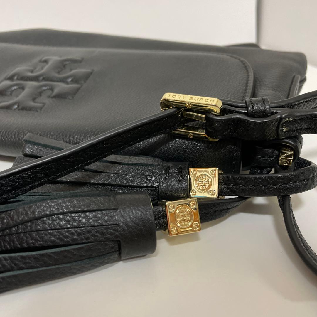 トリーバーチ テアメッセンジャーバッグ ショルダー レザー ブラック 中古