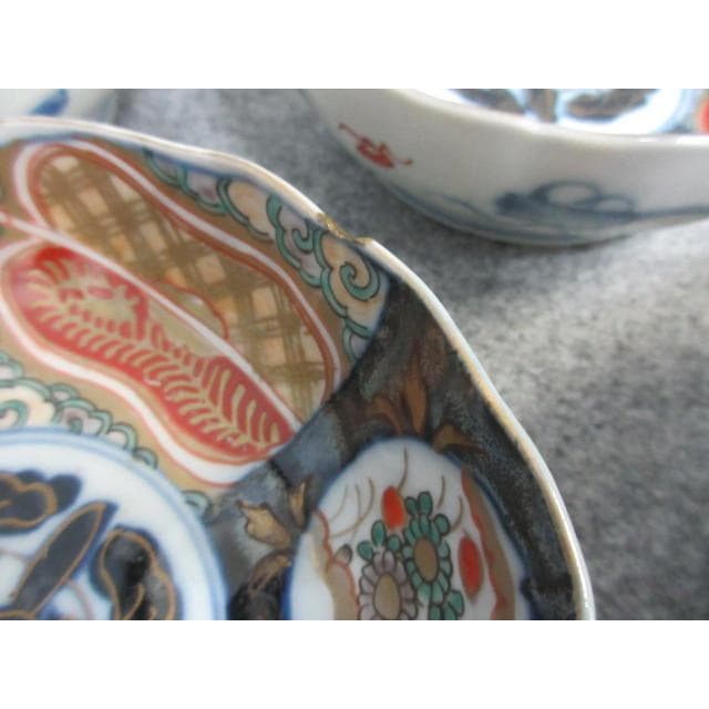 古伊万里色絵金彩軍配図なます皿5枚 [B26061]