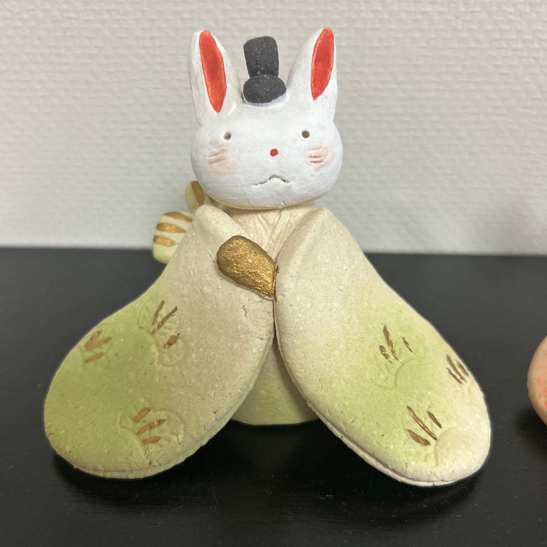 作家　陶芸作家　雛人形 陶器 濱田ひろこ作 うさぎ雛　板なし