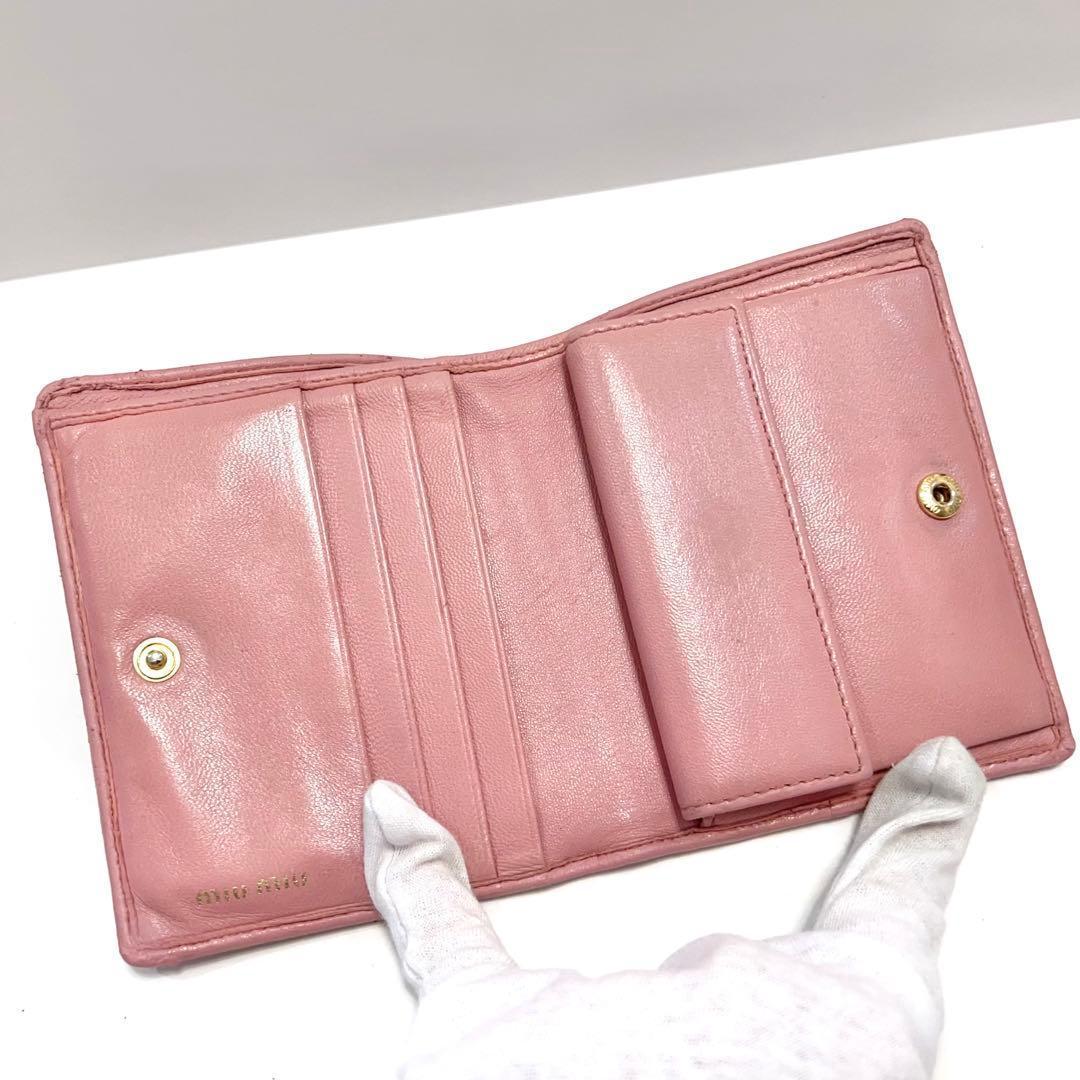 ミュウミュウ マテラッセ 折り財布 ビジュー クリスタル ゴールド金具 ピンク