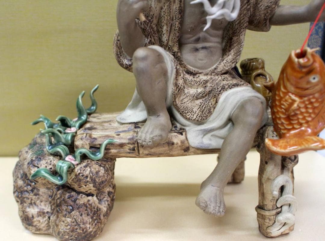 釣り仙人 中国 陶器 焼物 置物 民藝 細密細工 時代物 極上品 初だし品