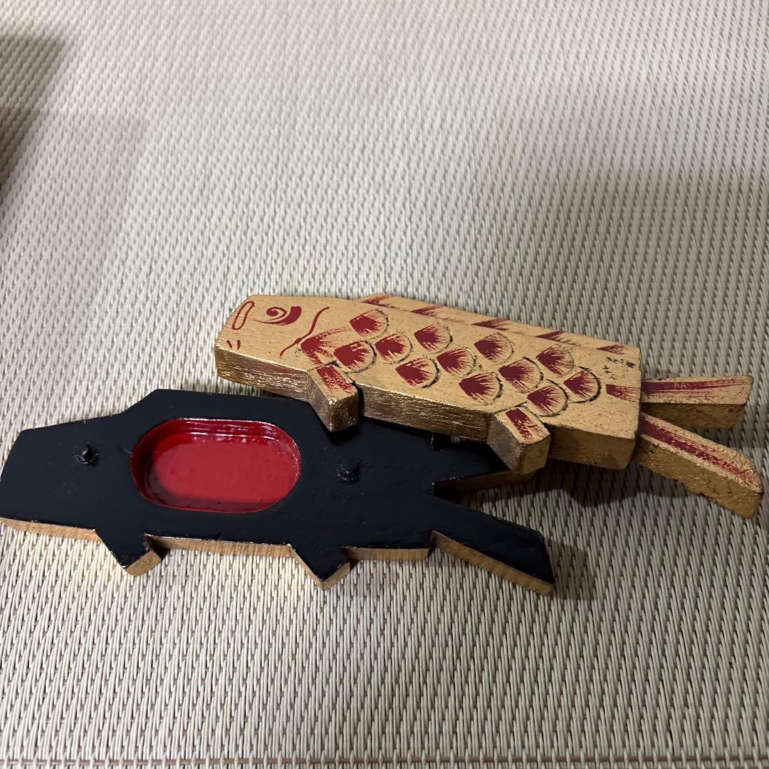 香合 清水晃樹作 加州工芸 神代杉 清流魚絵 扇面 香合 共箱 栞付