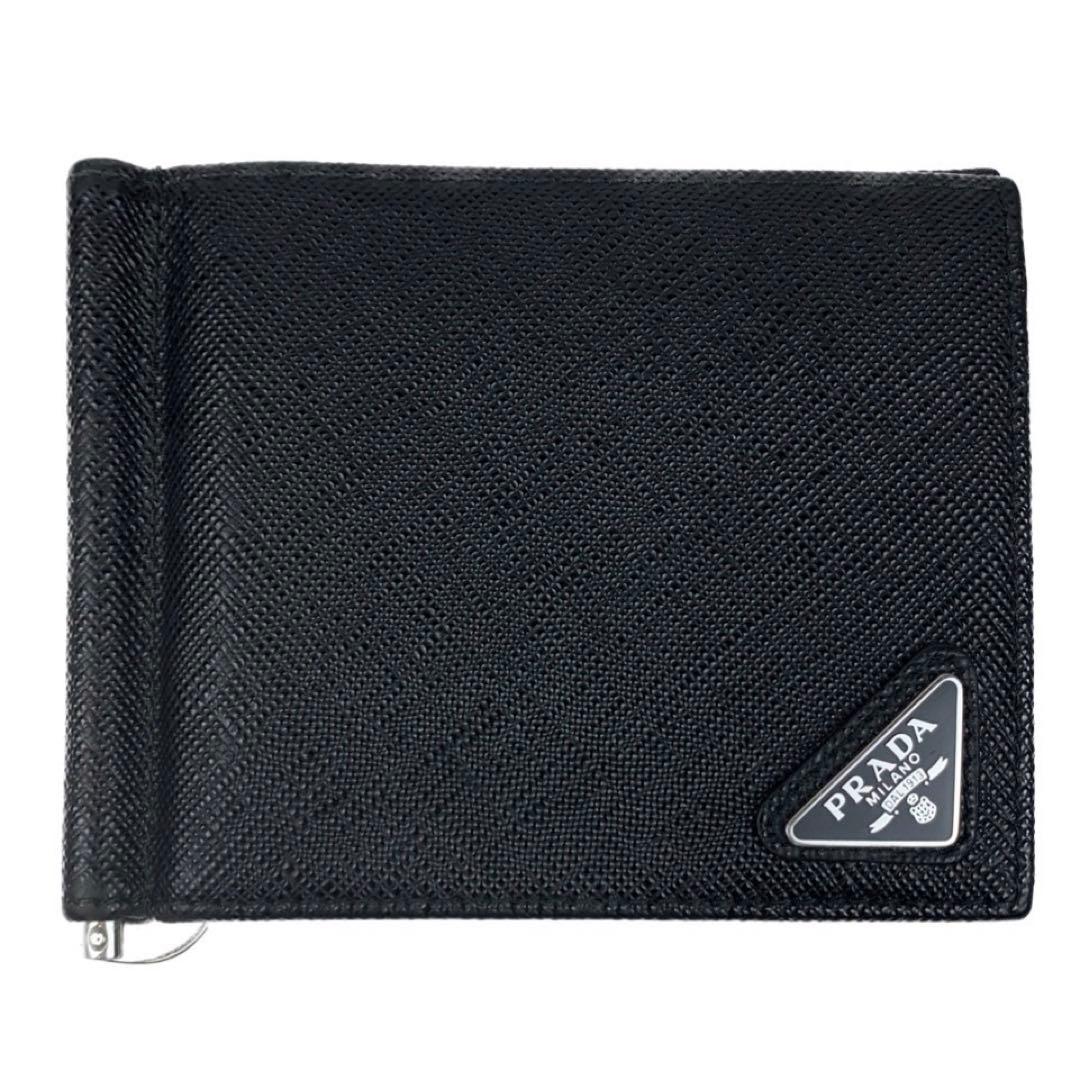 極美品✨ プラダ マネークリップ 三角ロゴ サフィアーノ ブラック RFID