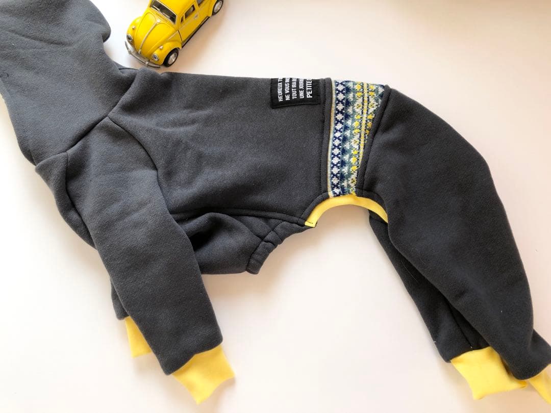 黄色い袖のロンパースイタグレ服犬服ハンドメイド