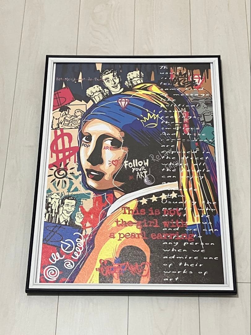 【額縁付き】 真珠の耳飾りの少女 現代アートA2ポスター