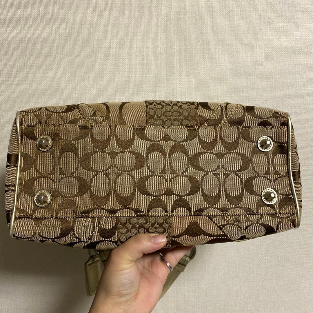【美品】COACH ベージュゴールド シグネチャー ハンドバッグ Y2K