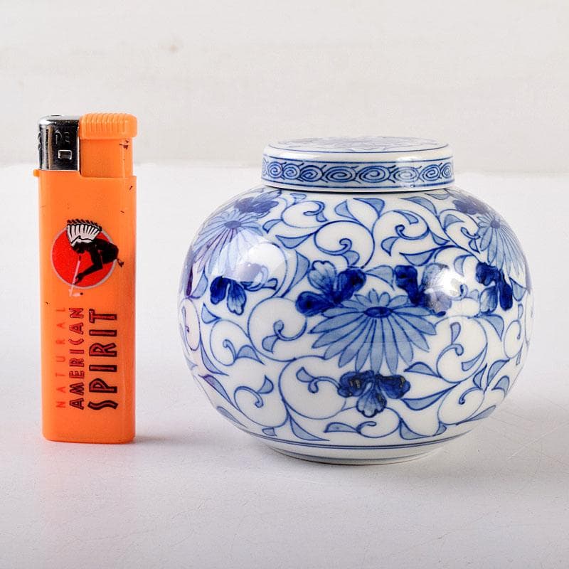 茶道具 古陶園 竹鳳窯 伊藤伊平作 染付菊唐草文 茶壺 共布共箱 V 8013