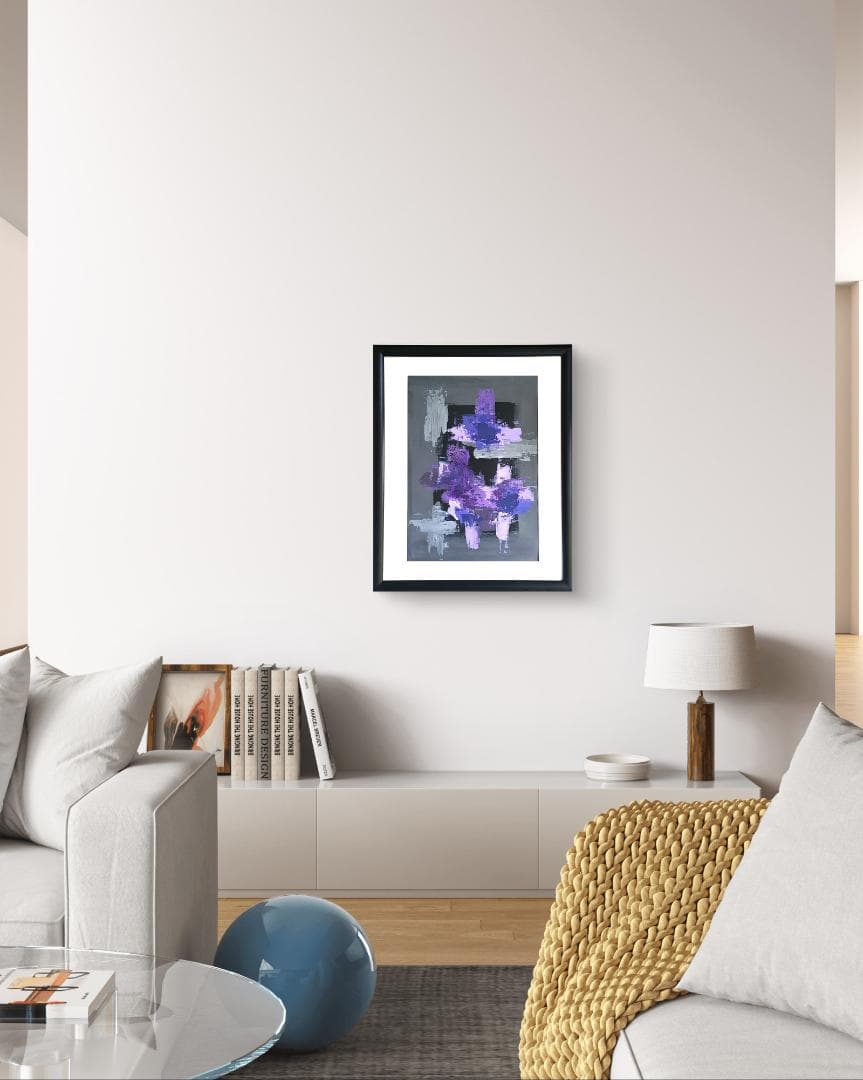 紫 / 抽象画 A3 額縁セット 53×44㎝ 原画1点のみ モダンアート