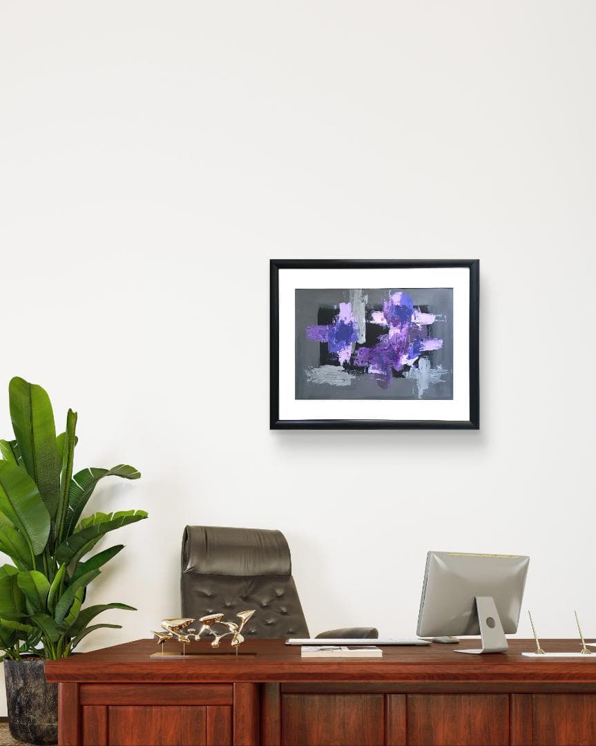 紫 / 抽象画 A3 額縁セット 53×44㎝ 原画1点のみ モダンアート