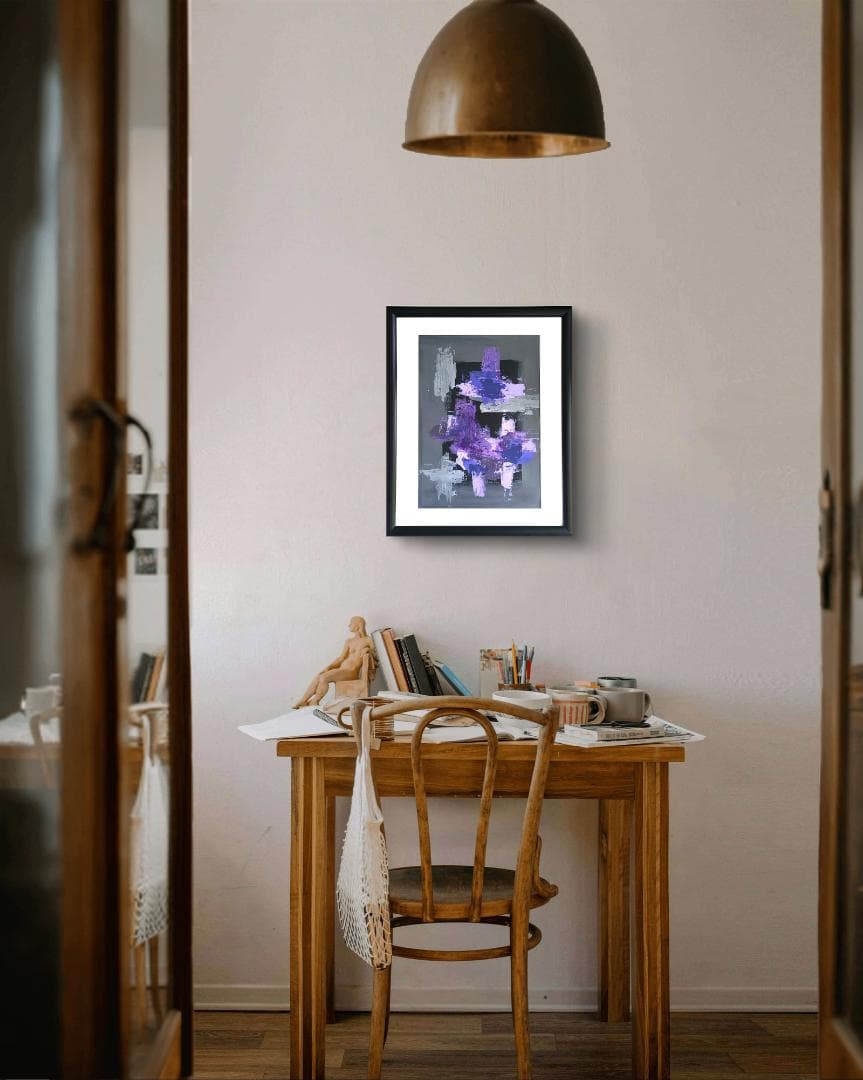 紫 / 抽象画 A3 額縁セット 53×44㎝ 原画1点のみ モダンアート