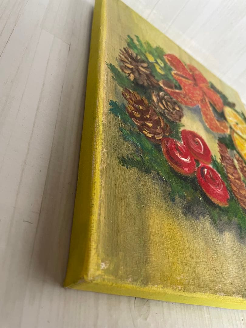 【油彩画 】　「クリスマスリース」 Ｆ3号 油絵