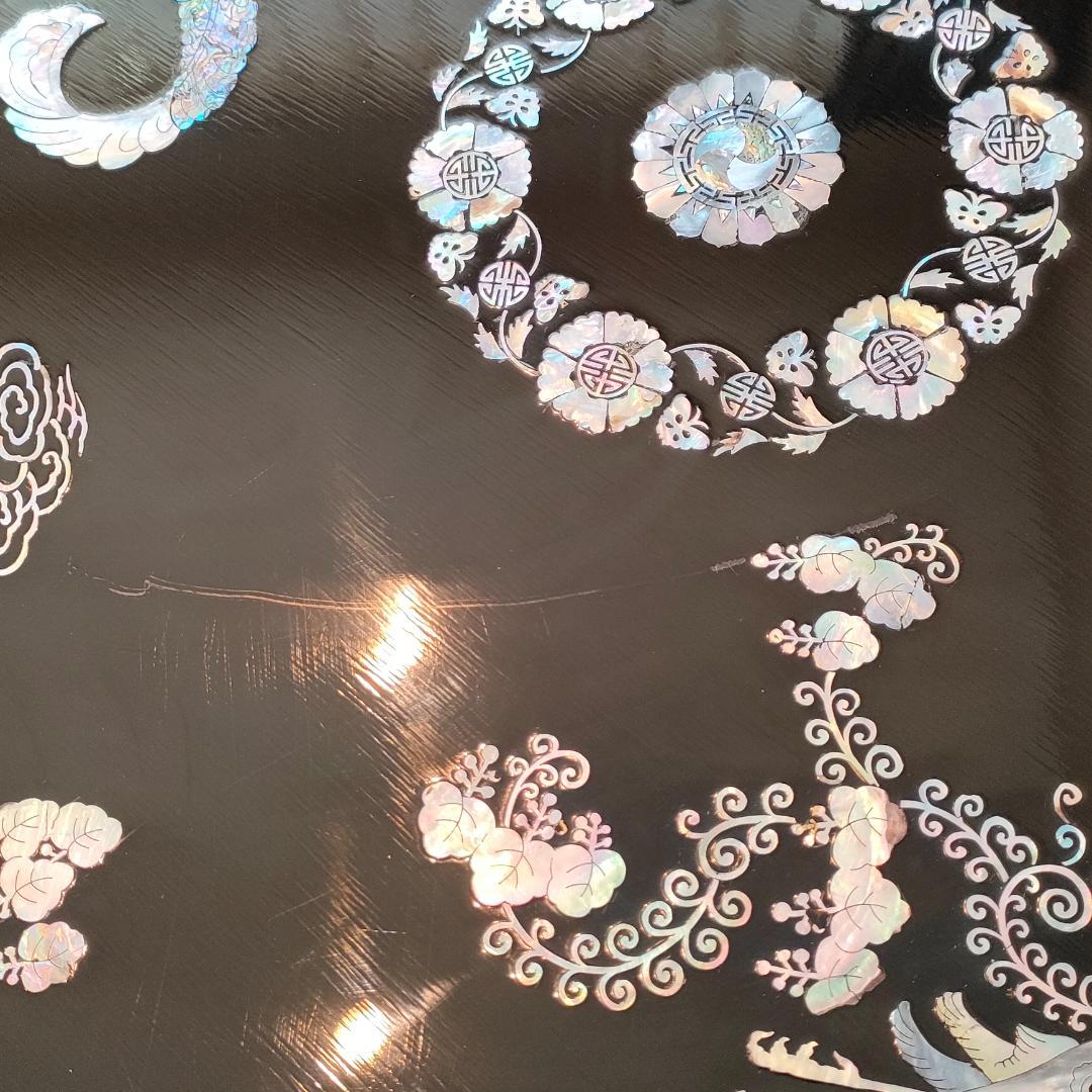 ☆豪華な鳳凰アート 螺鈿細工 鳳凰 座卓テーブル 黒漆塗 T1