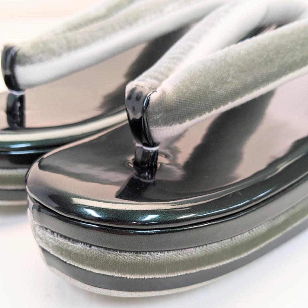 ベロア 3枚芯 ハイヒール 草履バッグ セット グリーン w64-3