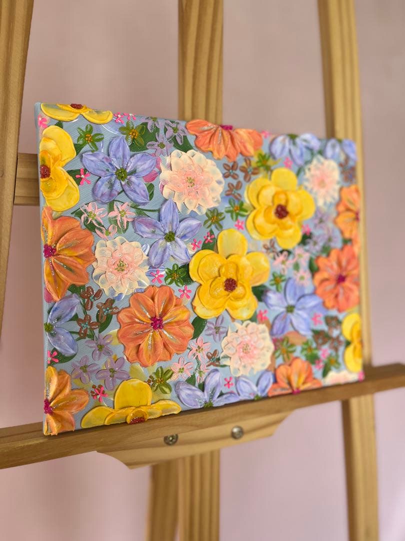 テクスチャーアート 花の絵 花柄 ボタニカルアート 絵画 ピンクの花柄