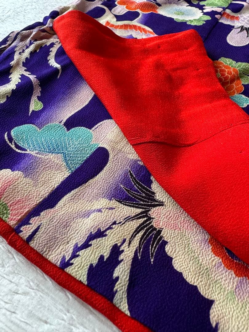 七五三に★アンティーク　大正縮緬　紫色に鳳凰　3歳着物セット