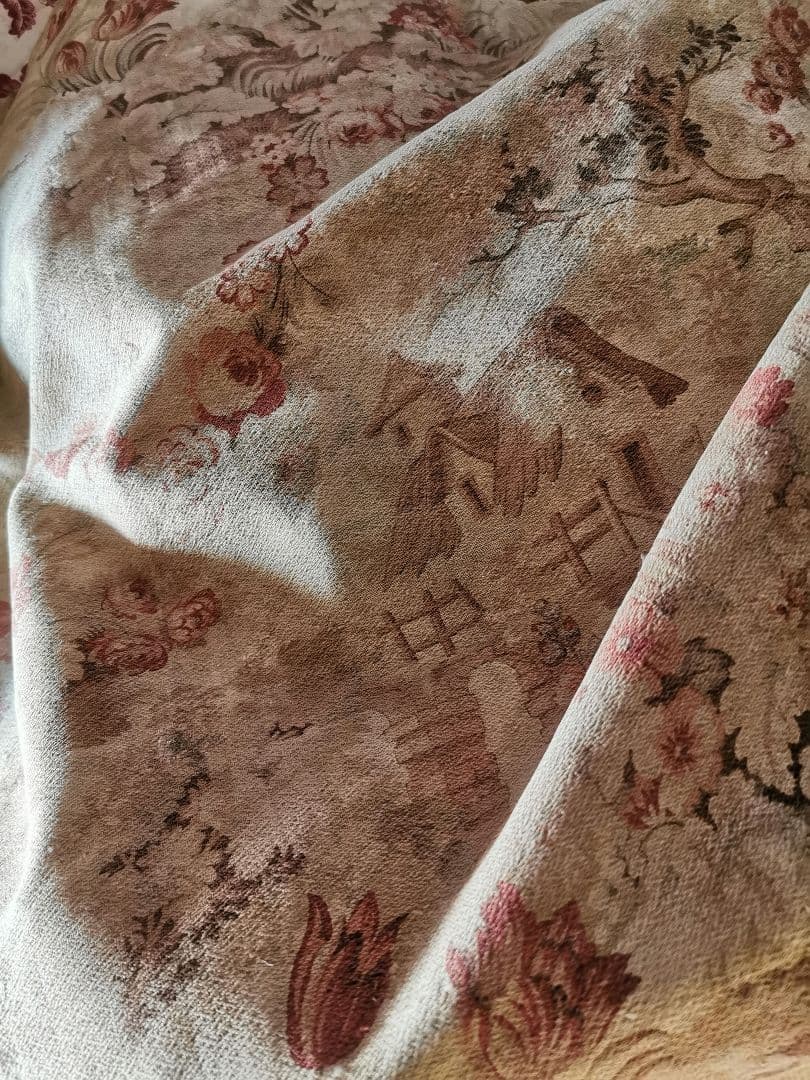 アンティークフランス トワルドジュイ 家と薔薇チューリップ ボビン