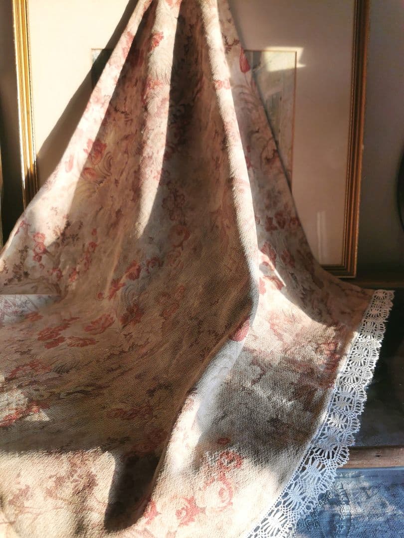 アンティークフランス トワルドジュイ 家と薔薇チューリップ ボビン