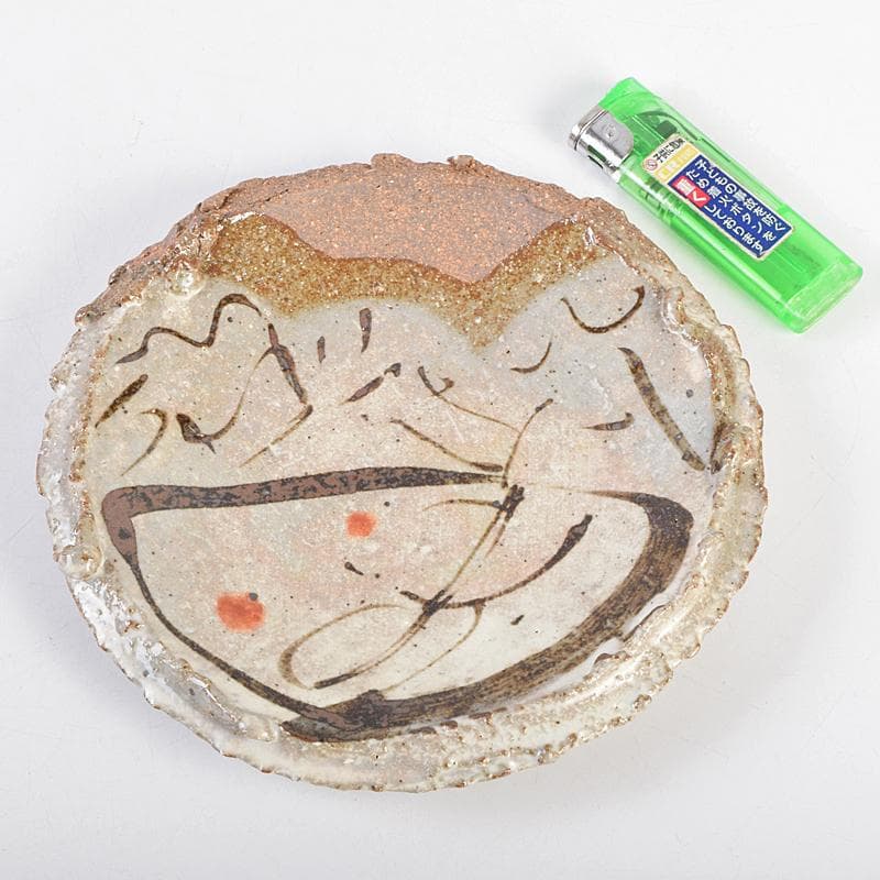 和食器　唐津焼　絵唐津　鉄絵　丸皿　銘々皿　五客　在銘　共箱　V　R9161B