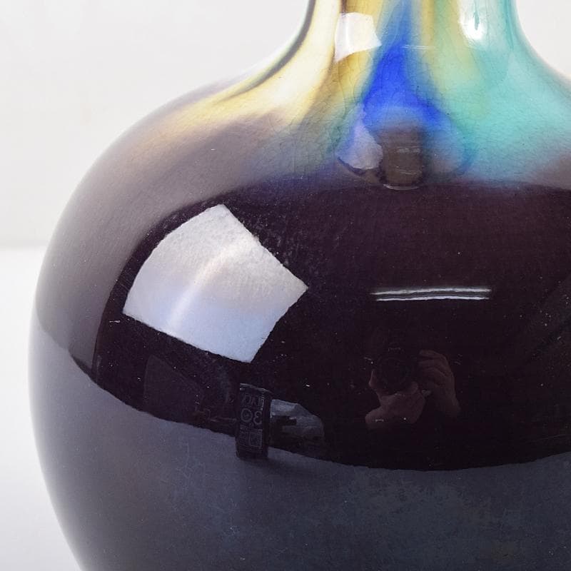 九谷焼　柳雨軒　三代八十吉　徳田正彦作　彩釉　花生　共箱　D　R8635B