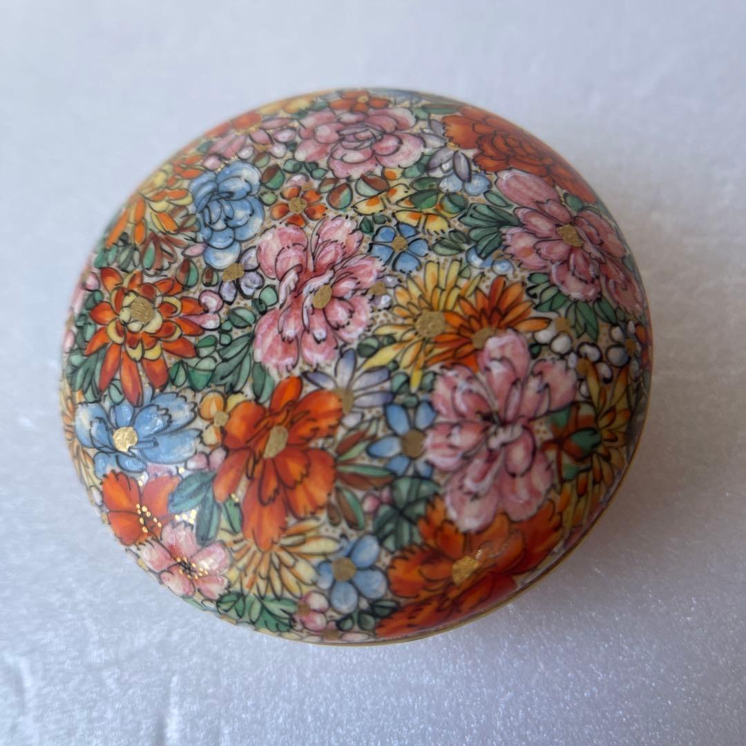 アンティーク　薩摩焼　香合　茶道具　色絵花詰