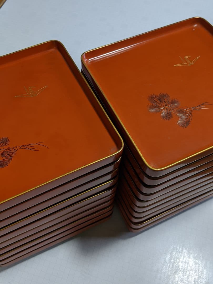 「折鶴＆松」朱漆小膳 20客 アンティーク