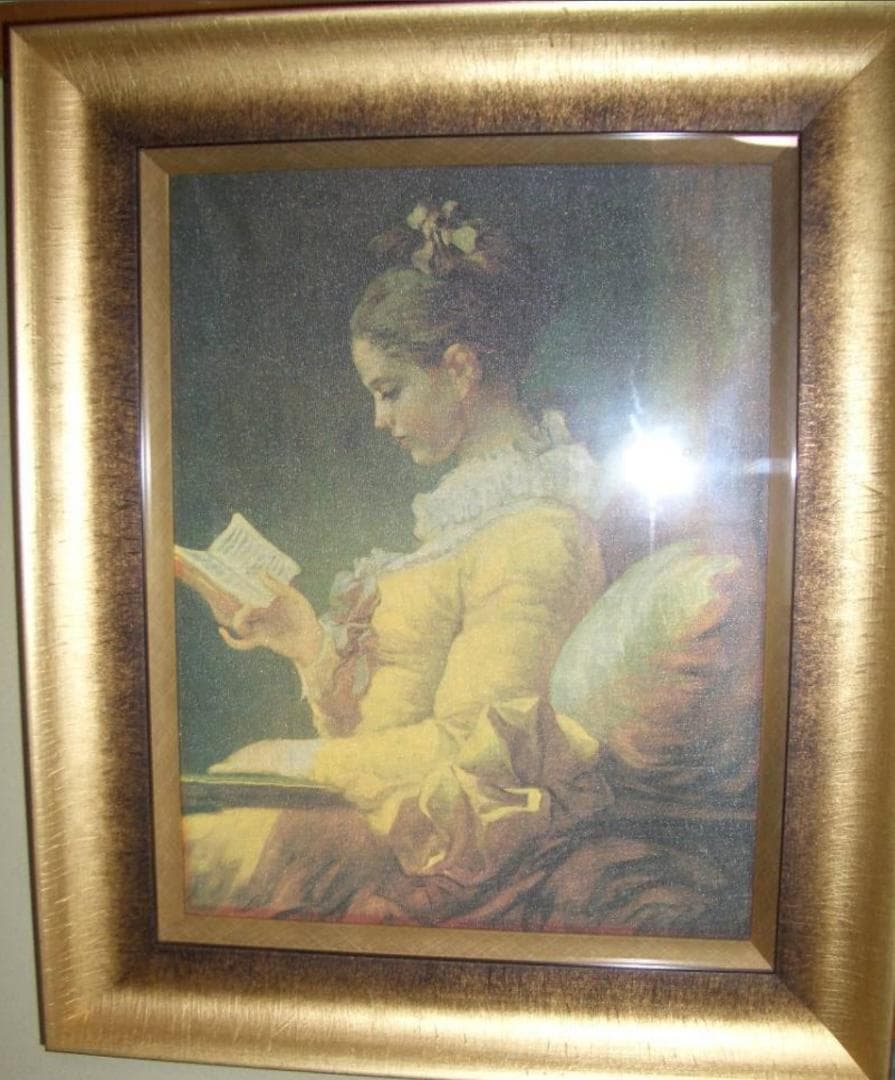 本を読む少女 ジャン・オノレ・フラゴナール 　複製画　F６号　高級額付き