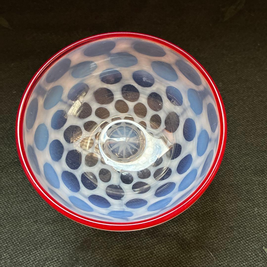 希少 アンティーク 赤縁乳白水玉 氷コップ ヴィンテージ ガラス 昭和