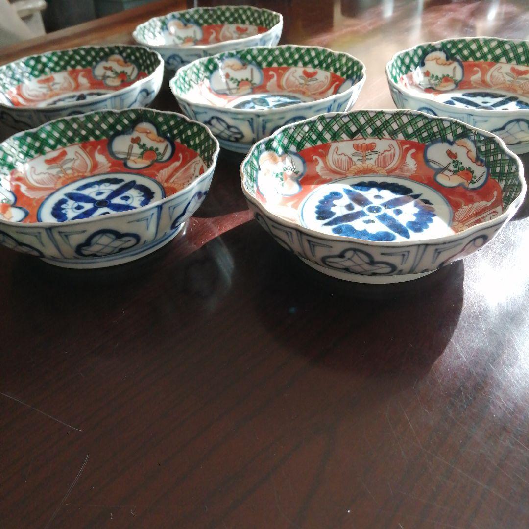 伊万里　錦膾皿　6客　15.1cm　明治～大正期