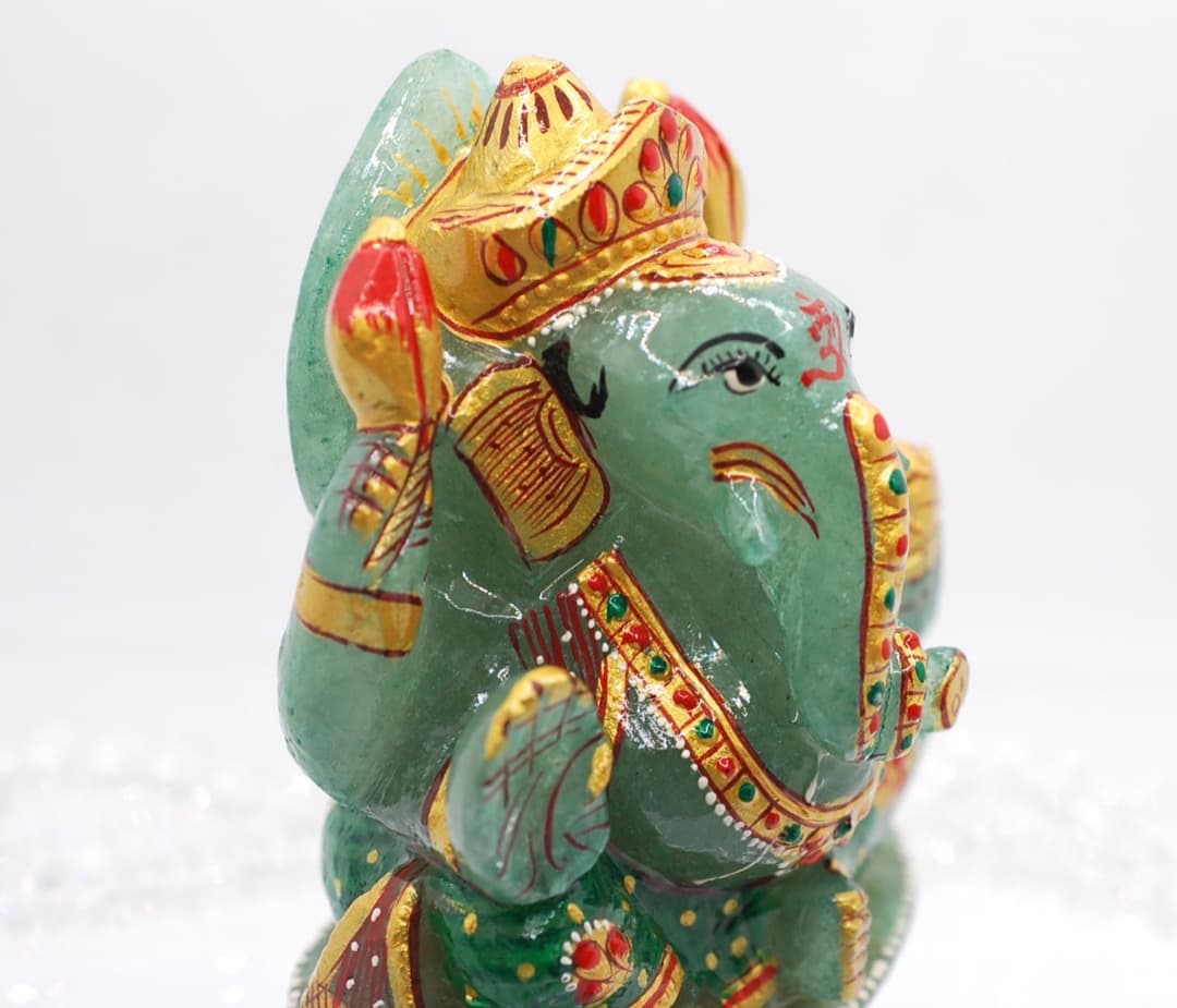 鼻がクルクルしたお鼻のグリーンガネーシャ神様 美術品・アンティーク
