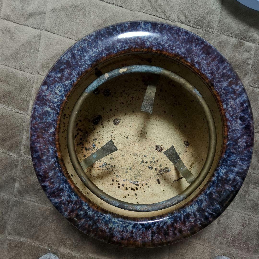 青紫色の火鉢 約38cm 五徳、火箸付き(昭和レトロ) 青紫色の火鉢 約38cm 五徳、火箸付き(昭和レトロ)